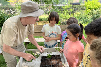 Children participating in the nature art camp visited UIC gardens as they learned about sustainability and nature.