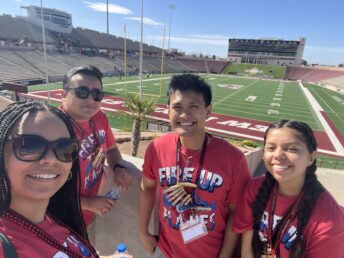 Campus Housing student leaders Jasmine Harvey (from left), Juan Chiu, Ethan Cruz and Juanita Parra Amaya attend the NACURH Conference 2024 in New Mexico.
