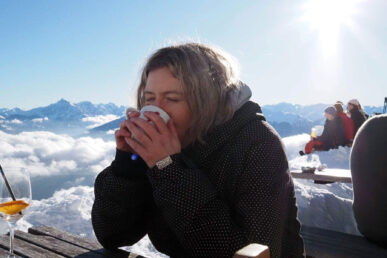 Kendal McGinnis, a UIC graduate student relaxes in the Alps in Innsbruck Austria. She has won a Boren scholarship.