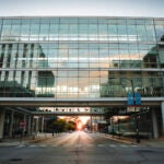 Sunset over Taylor Street on UIC's west campus during Chicago Henge. Photo by Jenny Fontaine/UIC