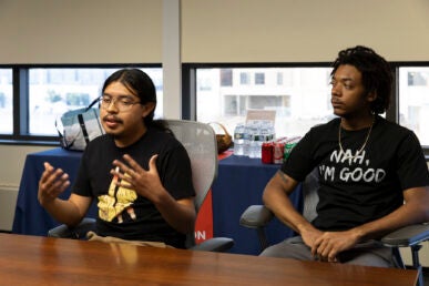 Students take part in a discussion during recent Brothers Teaching class.