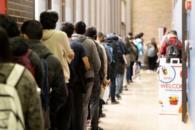 Students wait for the Pop-Up Pantry to open.